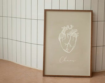 Minimalist Heart/Chaos Print, Typography Poster, Clean aesthetic, Simple Line Art, Kitchen & Living Room Poster, Neautral Tones, Love Print