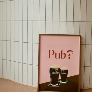 Guiness-print, pubmuurkunst, Guinness-geïnspireerde illustratieprint, Beer Garden-print, keukenmuurdecoratie, barwagenprint, pintglasprint