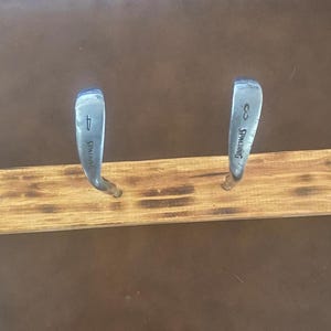 Golf club hat rack or coat rack (2 iron head &quot;hooks&quot;)
