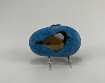 Winter’s First Chickadee bird Painted Rock | Painted Stone | Rock Art | Stone Art