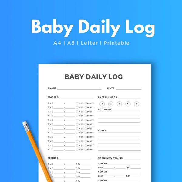 BABY DAILY LOG – Baby List Tracker, Baby Log Book, Baby Feed Tracker, baby log gift, baby food chart, Tracker Baby list, A4/A5/Letter