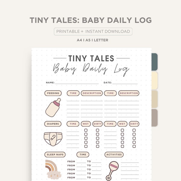 BABY DAILY LOG – Babylijsttracker, babylogboek, babyfeedtracker, babylogboekcadeau, babyvoedingsgrafiek, babydagboek A4/A5/Letter -Versie 3