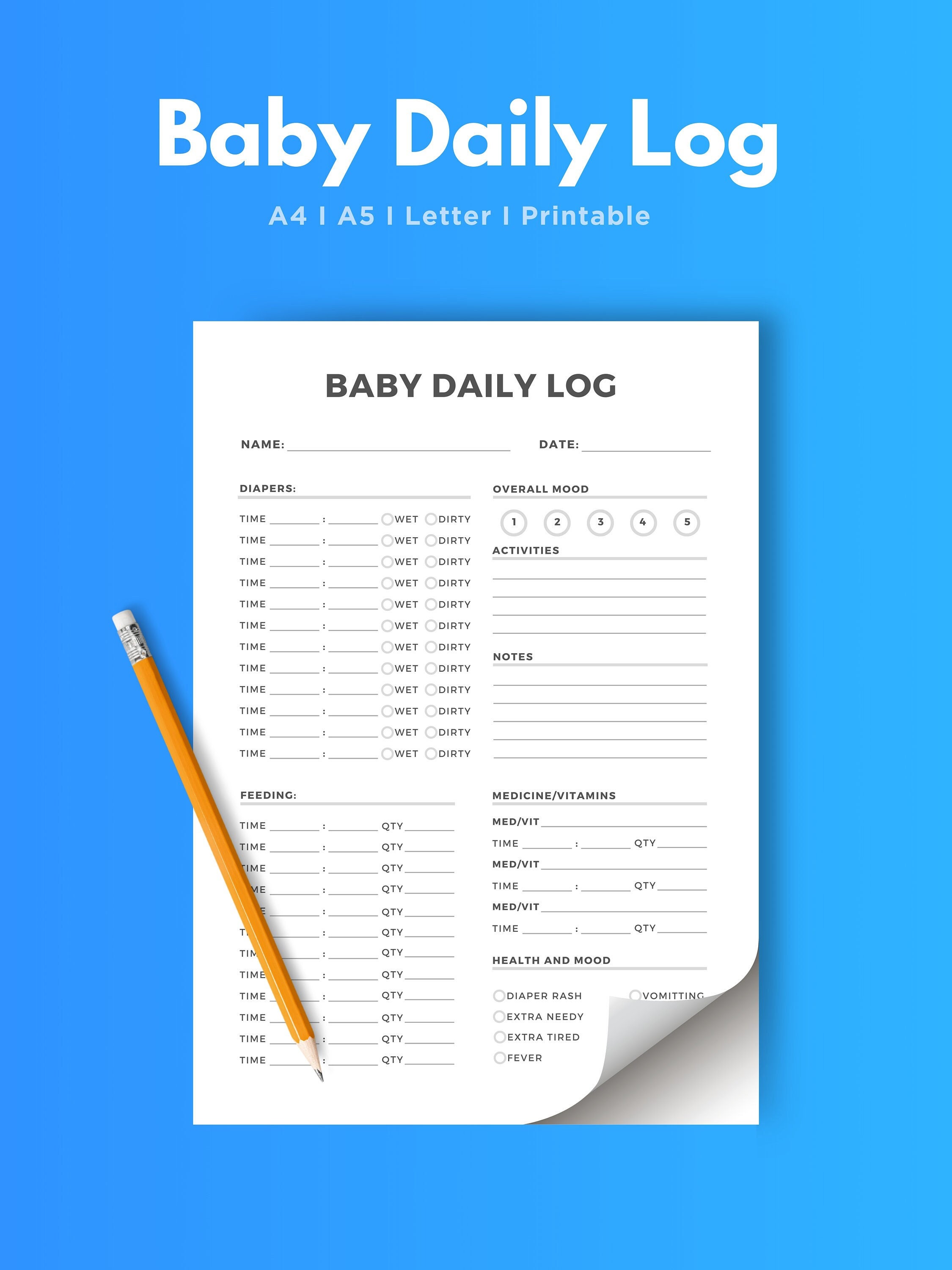 BABY DAILY LOG Baby List Tracker, Baby Log Book, Baby Feed Tracker