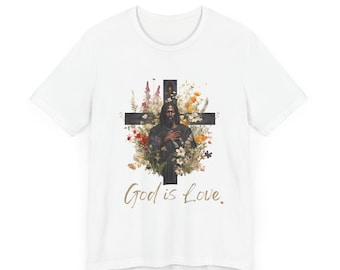 Black Jesus Graphic Unisex Short Sleeve Tee, God is Love, Christian Gift