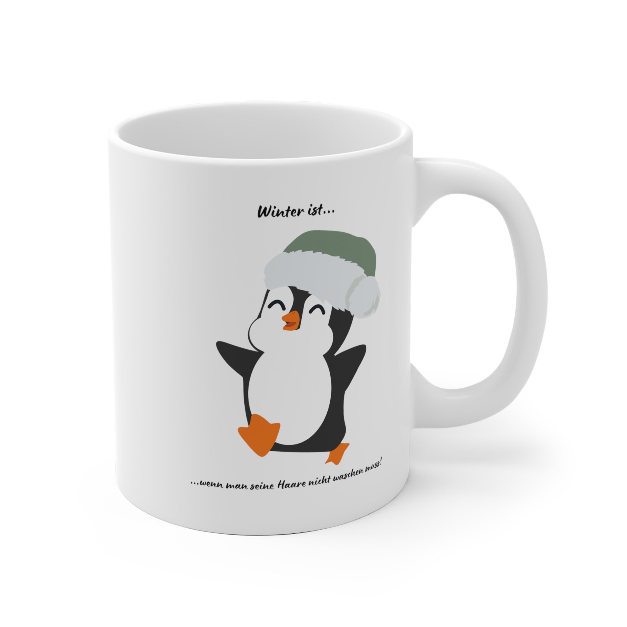 Handgemachte Jumbo-Tasse mit Pinguin-Motiv und Wunschname - Unikum Geschenke