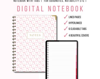 Bloc-notes numérique pour étudiant, agenda rose avec onglets Bloc-notes numérique Girly pour iPad, rose Bloc-notes GoodNotes Journal numérique