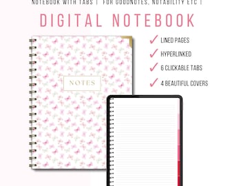 Digital Hyperlinked Notebook  Student Notebook Pink Girly Digital Pink GoodNotes Notebook iPad Planner Notability Digital Tablet