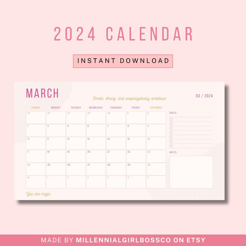 2024 monthly calendar with notes printable calendar template feminine
