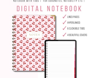 Bloc-notes numérique pour étudiant, agenda rose avec onglets Bloc-notes numérique Girly pour iPad, rose Bloc-notes GoodNotes Journal numérique