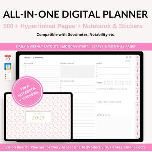 Digital Planner 2025 | GoodNotes Planner | Daily & Weekly iPad Planner | Notability Planner | Hyperlinked Planner | Feminine Planner