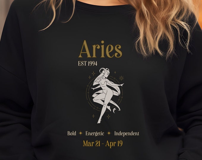 Aries Zodiac Astrology Sweatshirt | Custom Horoscope Shirt | Aries Gifts | Aries Sweatshirt | Aries Star Sign Gift | Trendy Sweatshirt