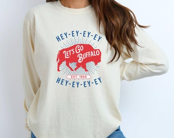 Buffalo Football Comfort Colors® Unisex Long Sleeve Football Sunday Game Day Shirt for Buffalo Fan Gift for Friend Let's Go Buffalo Shirt