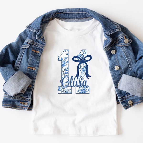Camiseta personalizada para niña de 11 años, camiseta de fiesta de cumpleaños, camiseta azul coqueta para el undécimo cumpleaños, regalo de 11 años de mamá para el 11.º cumpleaños