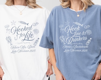 Coastal Bachelorette Shirts Fisherman Aesthetic Nautical Bachelorette Party Shirts Lake Bachelorette Bridesmaids Gifts Caught Up in Love