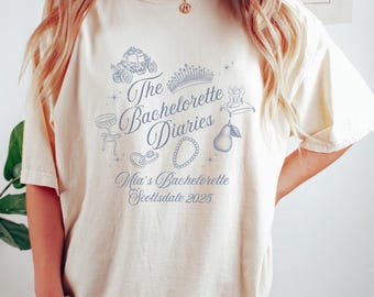Bachelorette Diaries Shirt Princess Diaries Bach Shirt, Y2k Bride Slumber Party Bach Bridesmaids Gifts, Bride to Be Gift, Girls Night in Tee
