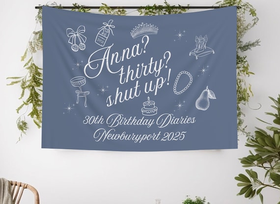 Princess Diaries 30th Birthday Banner, Custom Birthday Party Welcome Sign, 30th Birthday Décor, Genovia Thirtieth Birthday Photo Backdrop