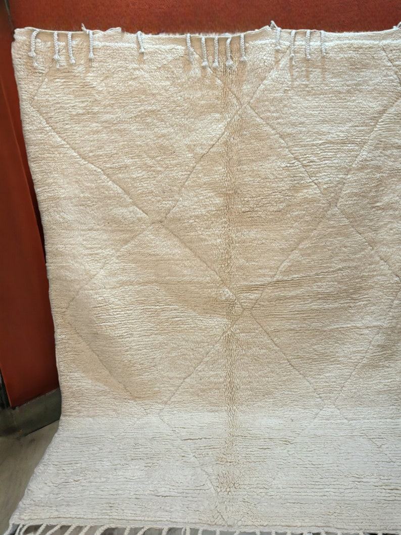 Tapis berbère Beni Ouarain Anbar, tapis marocain, tapis laine fait main, tapis blanc écru à losanges, 150X250 cm, tapis à motif bohème image 3
