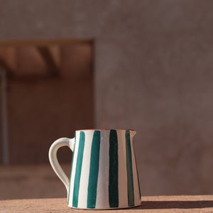 Nayla striped artisan carafe, handmade ceramic pitcher, turquoise Moroccan pitcher, water carafe image 2