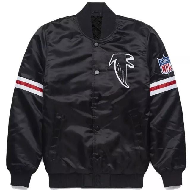 Atlanta Falcons 80s Men Black Satin Bomber Style Letterman Varsity League Jacket Style For Man And Women