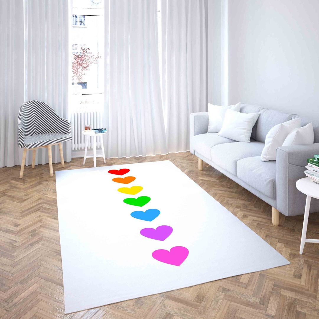Hearts Rug, Colerful Love Carpet, Living Room Rug, Lover Rug, Heart