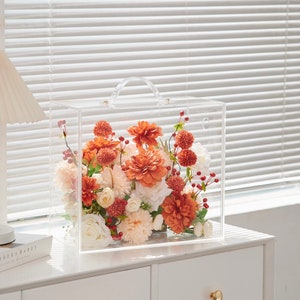 Autumn Radiance: Lush Orange & Cream Artificial Silk Floral Mica Box Home and Office Decoration Enduring Splendor Silk Flowers image 9