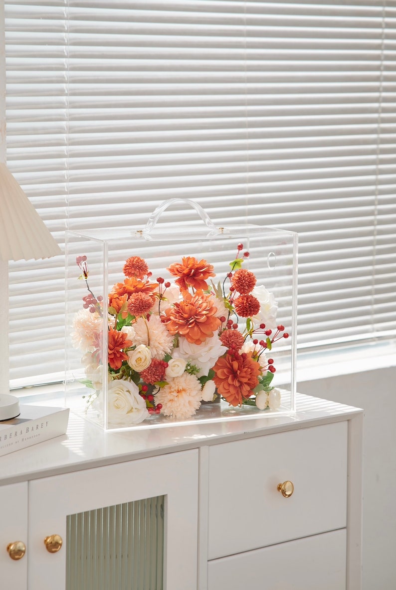 Autumn Radiance: Lush Orange & Cream Artificial Silk Floral Mica Box Home and Office Decoration Enduring Splendor Silk Flowers image 9