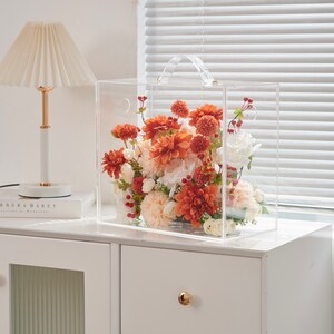 Autumn Radiance: Lush Orange & Cream Artificial Silk Floral Mica Box Home and Office Decoration Enduring Splendor Silk Flowers image 8