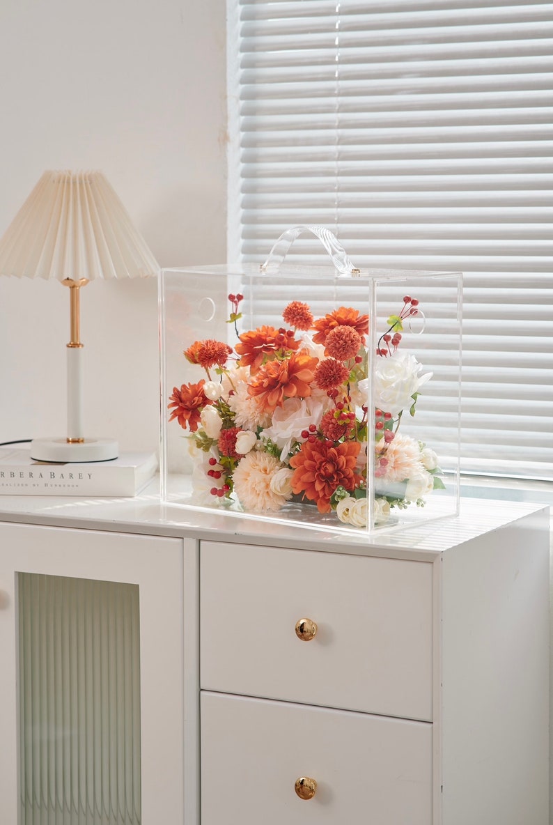 Autumn Radiance: Lush Orange & Cream Artificial Silk Floral Mica Box Home and Office Decoration Enduring Splendor Silk Flowers image 8