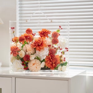 Autumn Radiance: Lush Orange & Cream Artificial Silk Floral Mica Box Home and Office Decoration Enduring Splendor Silk Flowers image 4