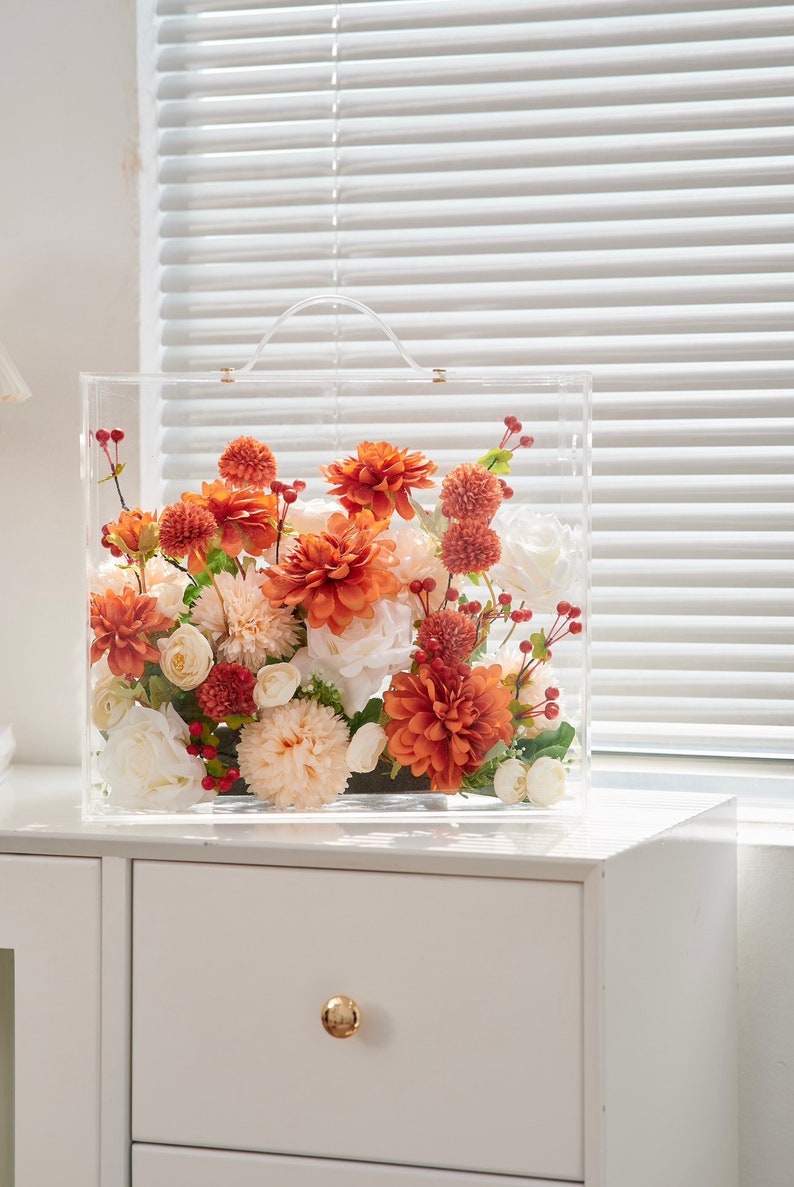 Autumn Radiance: Lush Orange & Cream Artificial Silk Floral Mica Box Home and Office Decoration Enduring Splendor Silk Flowers image 4