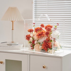 Autumn Radiance: Lush Orange & Cream Artificial Silk Floral Mica Box Home and Office Decoration Enduring Splendor Silk Flowers image 3