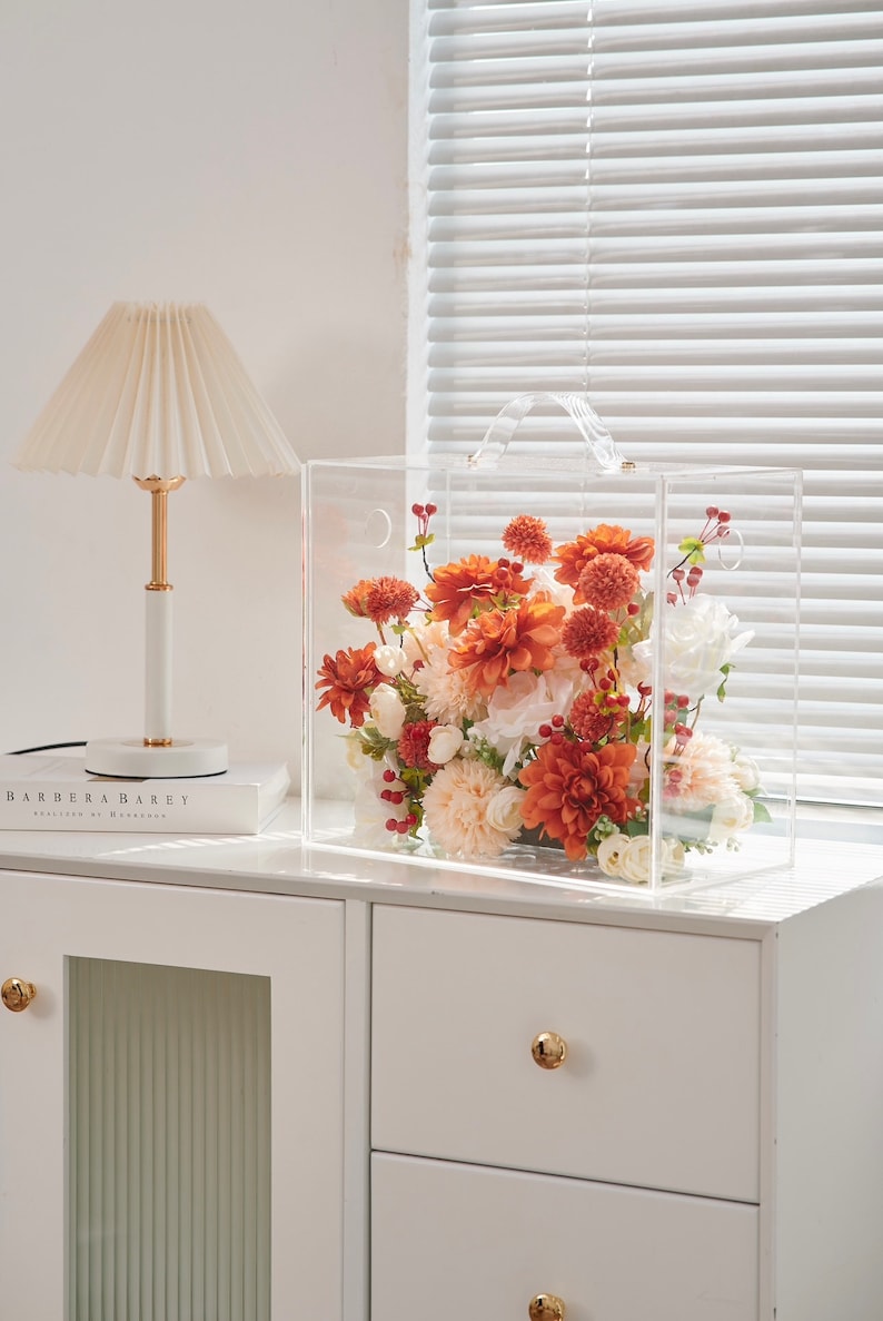 Autumn Radiance: Lush Orange & Cream Artificial Silk Floral Mica Box Home and Office Decoration Enduring Splendor Silk Flowers image 3