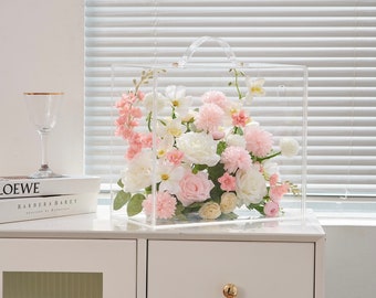 Delicate Pink & White Artificial Floral Mica Box - Home and Office Decoration | Artificial Silk Flowers