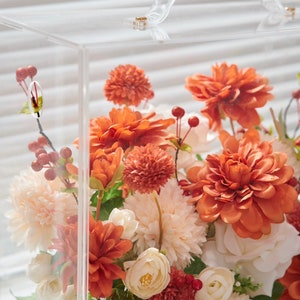 Autumn Radiance: Lush Orange & Cream Artificial Silk Floral Mica Box Home and Office Decoration Enduring Splendor Silk Flowers image 6