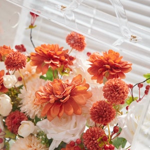 Autumn Radiance: Lush Orange & Cream Artificial Silk Floral Mica Box Home and Office Decoration Enduring Splendor Silk Flowers image 5