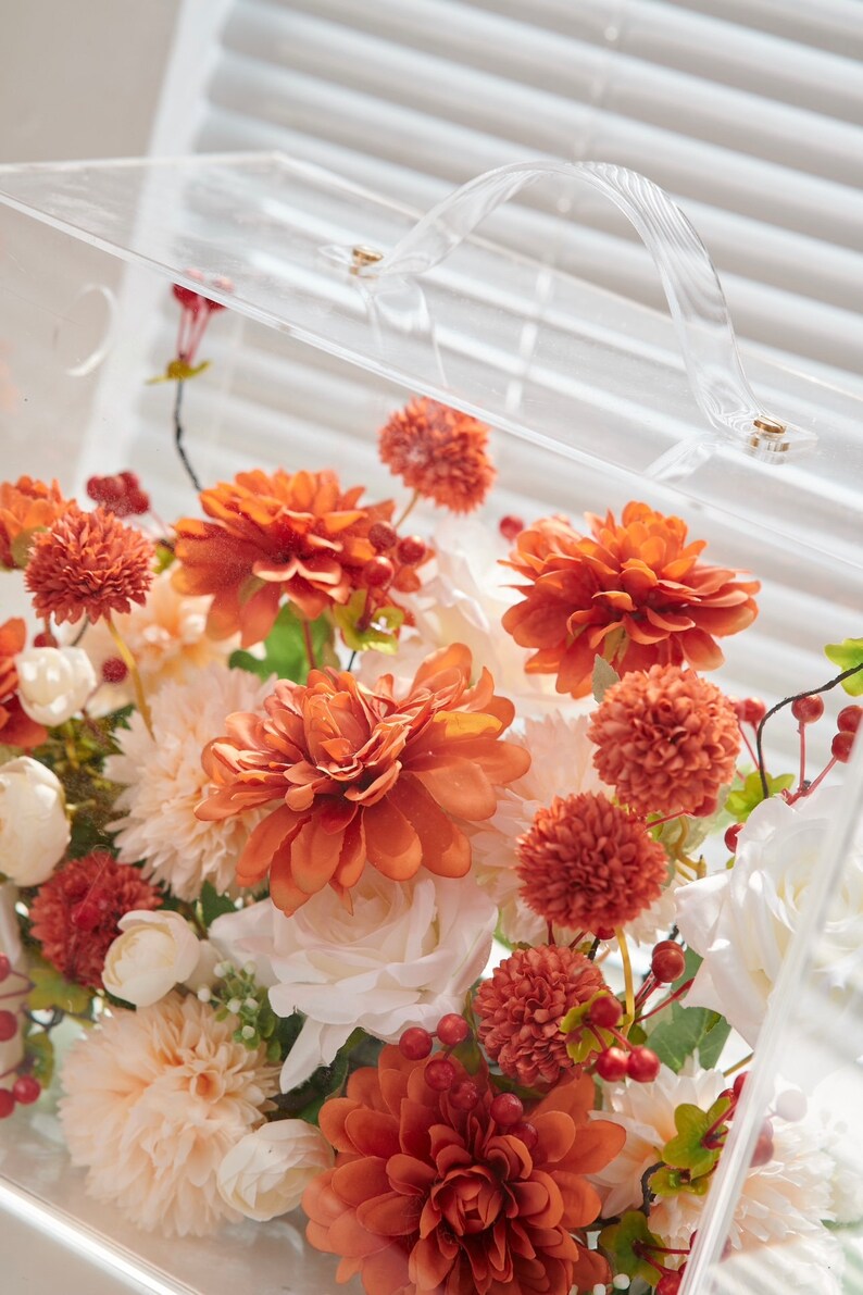 Autumn Radiance: Lush Orange & Cream Artificial Silk Floral Mica Box Home and Office Decoration Enduring Splendor Silk Flowers image 5