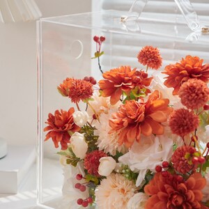 Autumn Radiance: Lush Orange & Cream Artificial Silk Floral Mica Box Home and Office Decoration Enduring Splendor Silk Flowers image 2