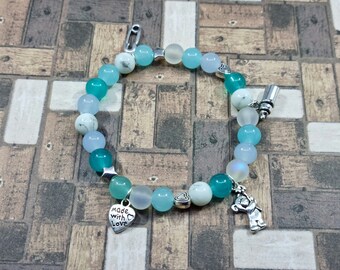 New Baby Boy Bracelet, Elasticated, Glass Beads, Metal Charms