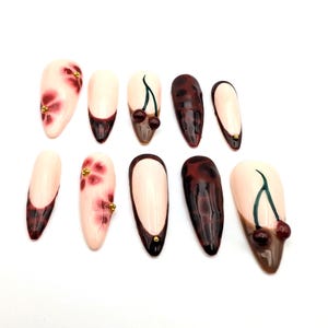 Handmade Cherry Cola, Themed Press On Nails, Non 3D Version, Y2K Nails, Leopard Print, Custom Nails, Reusable Nails.