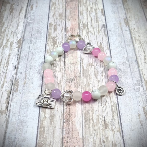 Max Life Is Strange Inspired Bracelet, Elasticated, Glass Beads, Metal Charms