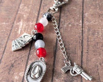 Handmade Wild West Style  Dutch, Red Dead Redemption Inspired Keyring, Keychain, Glass Beads, Metal Charms