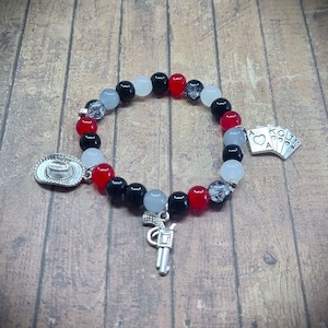 Handmade Wild West Style  Dutch Van Der Linde Red Dead Redemption RDR Inspired Bracelet, Elasticated, Glass Beads, Metal Charms