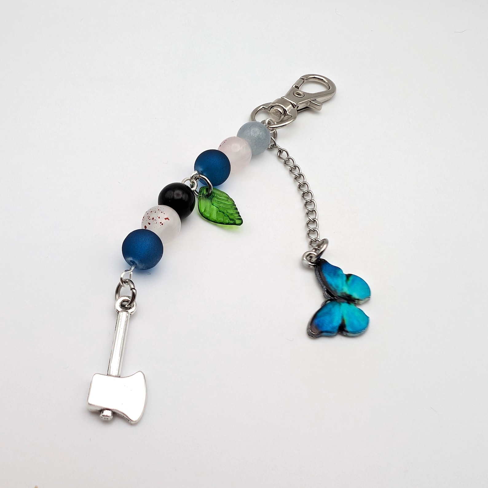 Handmade Until Dawn Inspired Keychain, Keyring, Glass Beads, Metal Charms Butterfly