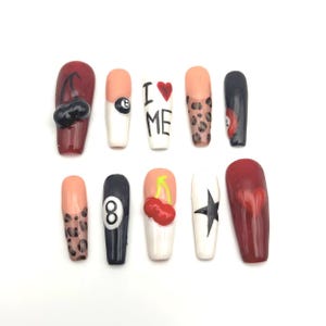 Handmade Las Vegas IT Girl Themed Press On Nails, 3D Nails, Y2K Nails, Leopard Print, Custom Nails, Reusable Nails.