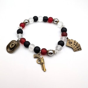 Handmade Wild West Style Dutch Premium Edition Red Dead Redemption RDR Inspired Bracelet, Elasticated, Glass Beads, Metal Charms