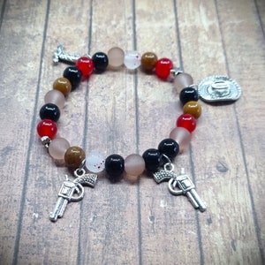 Handmade Wild West Style  Micah Bell Red Dead Redemption RDR Inspired Bracelet, Elasticated, Glass Beads, Metal Charms