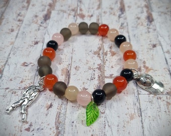Clementine The Walking Dead Game Inspired Bracelet, Elasticated, Glass Beads, Metal Charms