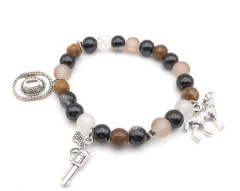 Handmade Wild West Style  John Marston Red Dead Redemption RDR Inspired Bracelet, Elasticated, Glass Beads, Metal Charms