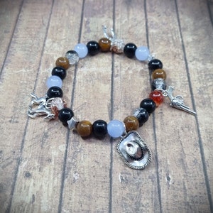 Arthur Morgan Red Dead Redemption RDR Inspired Bracelet, Elasticated, Glass Beads, Metal Charms