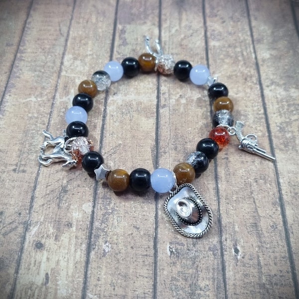 Bracelet Arthur Morgan Red Dead Redemption inspiré de RDR, élastique, perles de verre, breloques en métal